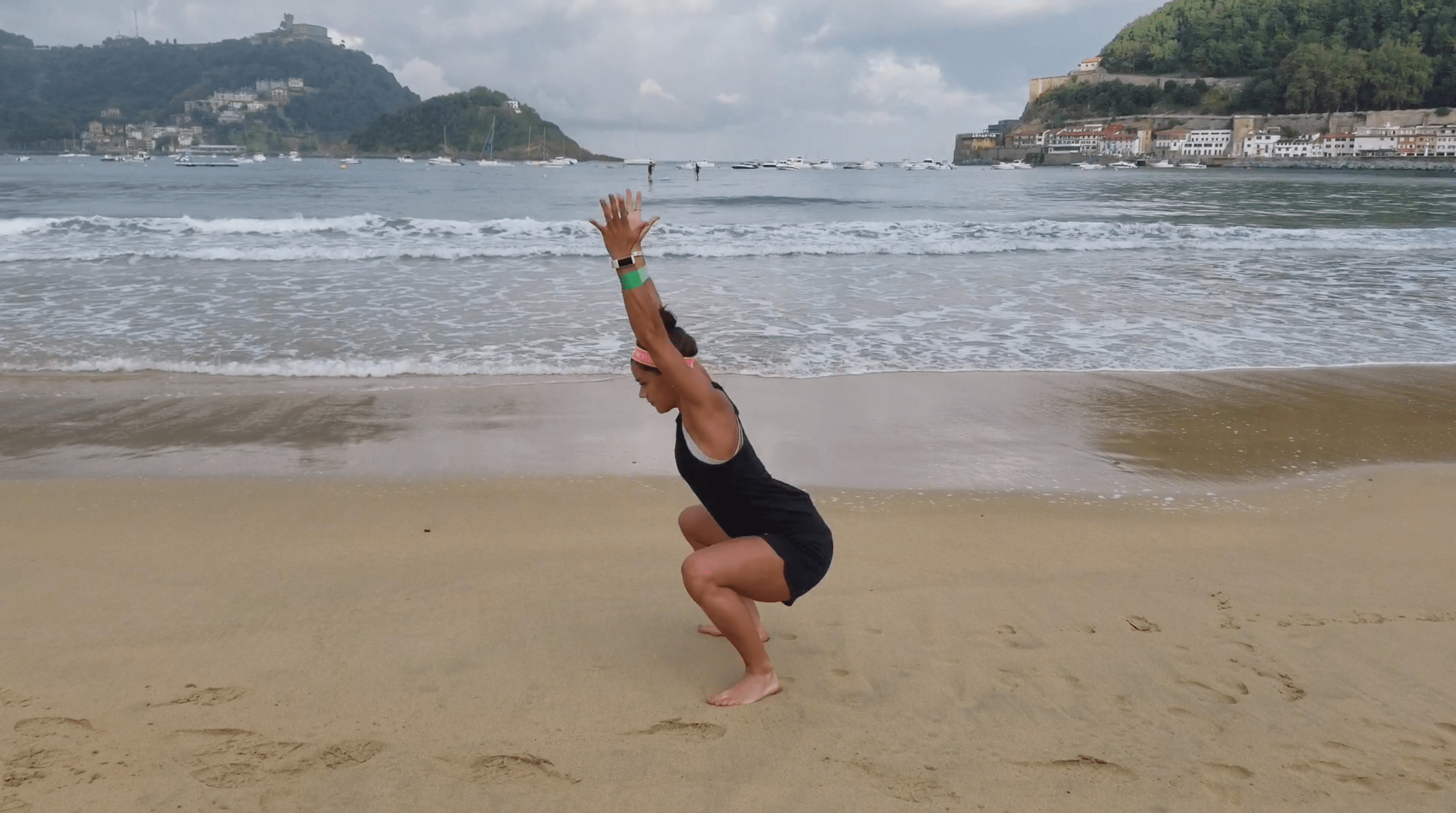 Upper Body Band workout on the beach