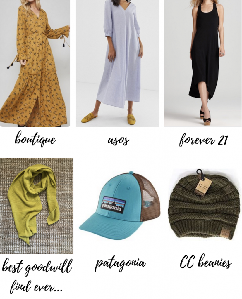 Dresses and accessories in an annual capsule wardrobe with Annie Miller - Links included