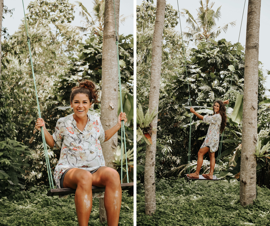 Annie Miller on a swing in Ubud Bali