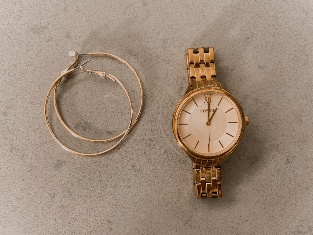 Aerie hoops and Fossil watch