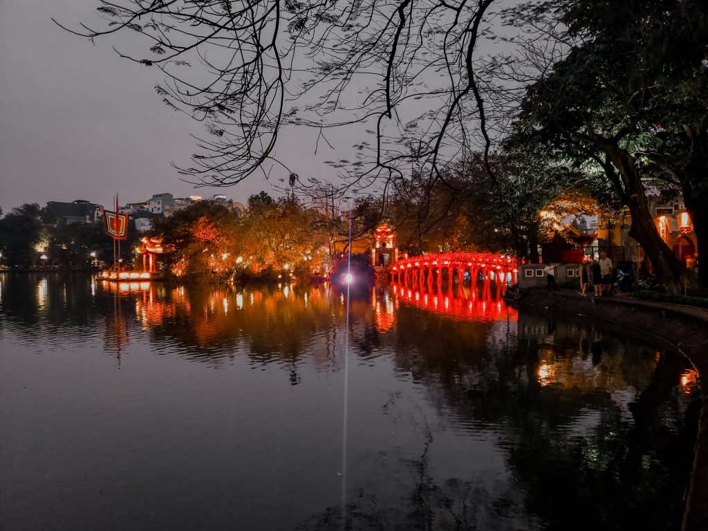 The Japan and Vietnam Celebration lit up at night