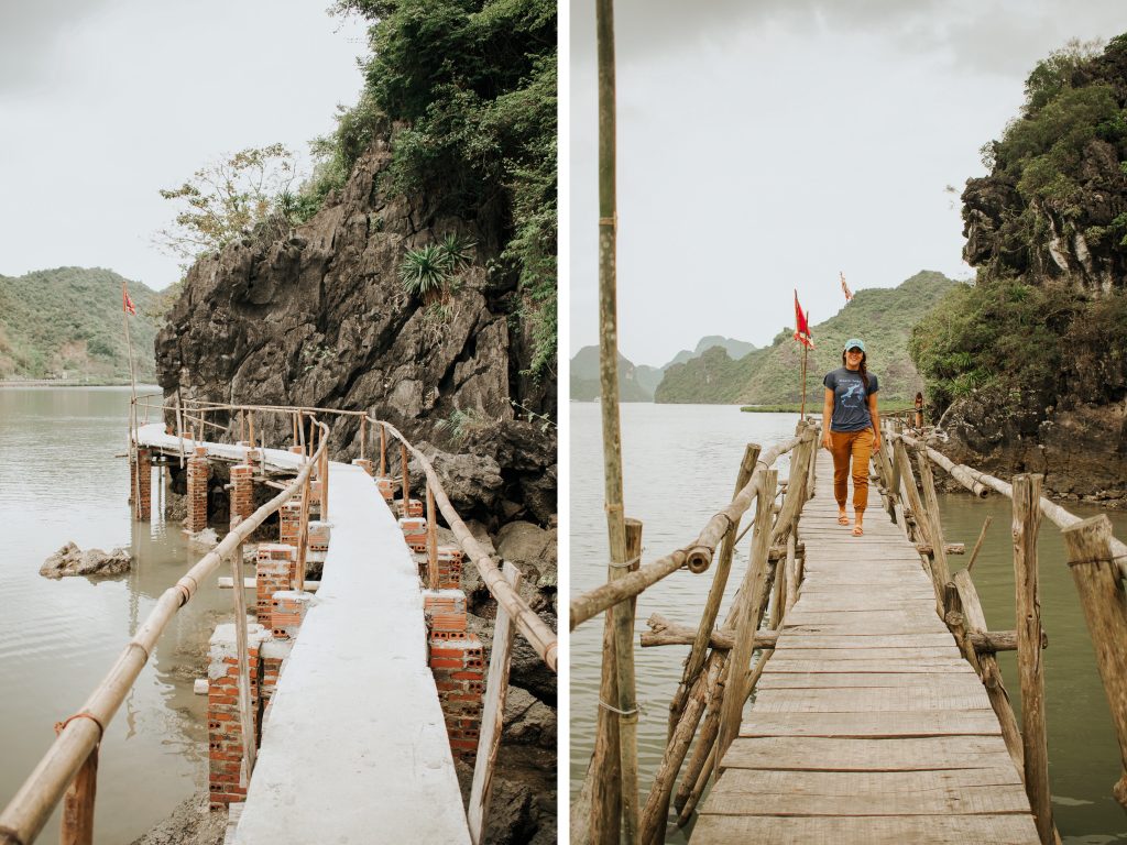 Annie Miller explores a bridge in Cat Ba, Vietnam