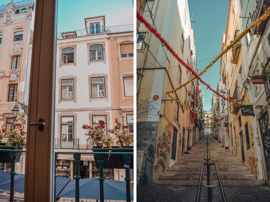Narrow streets and steps in Lisbon, Portugal
