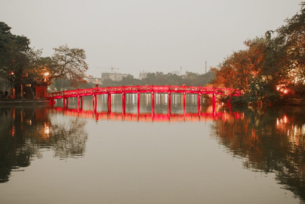 Red Bridge in Hoan Kiem Lake in Hanoi, Vietnam