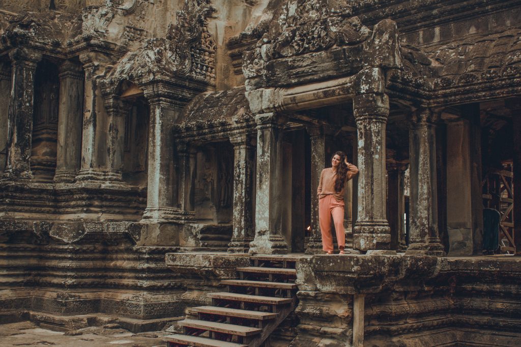 Annie Miller on Angkor Wat temple tour in cambodia