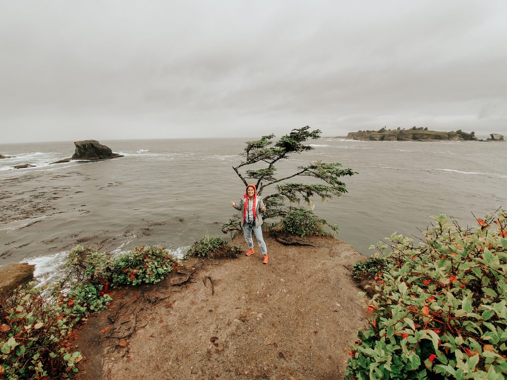 Annie Miller exploring Cape Flattery Viewpoint on Canada road trip from Washington 