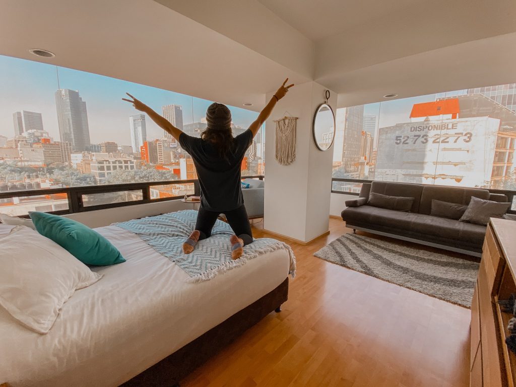 Annie Miller in their rented apartment in Mexico City travel guide