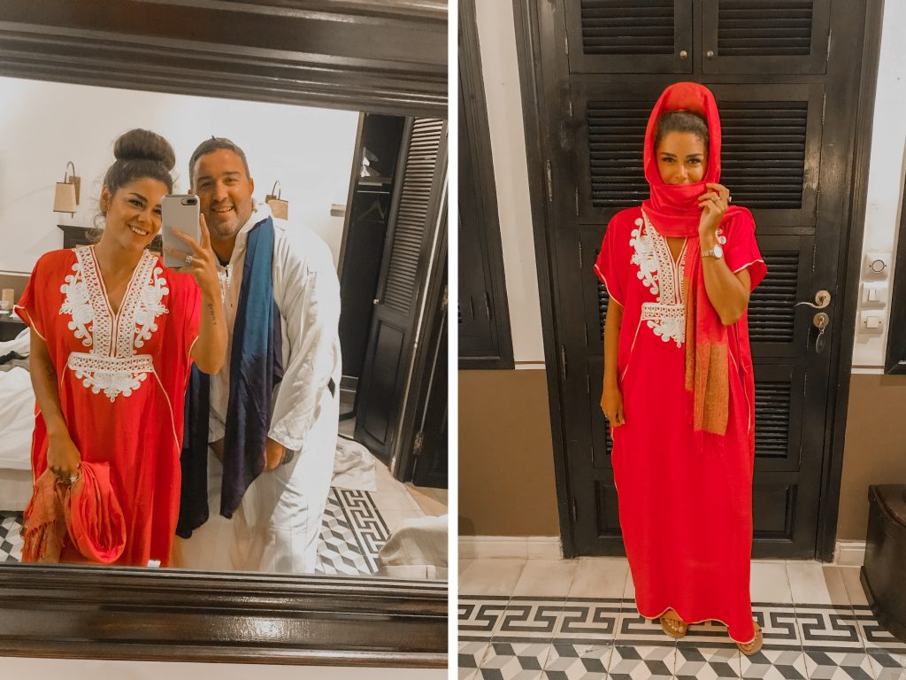 Annie and Nate Miller in traditional dress in Morocco with FRÉ Skincare