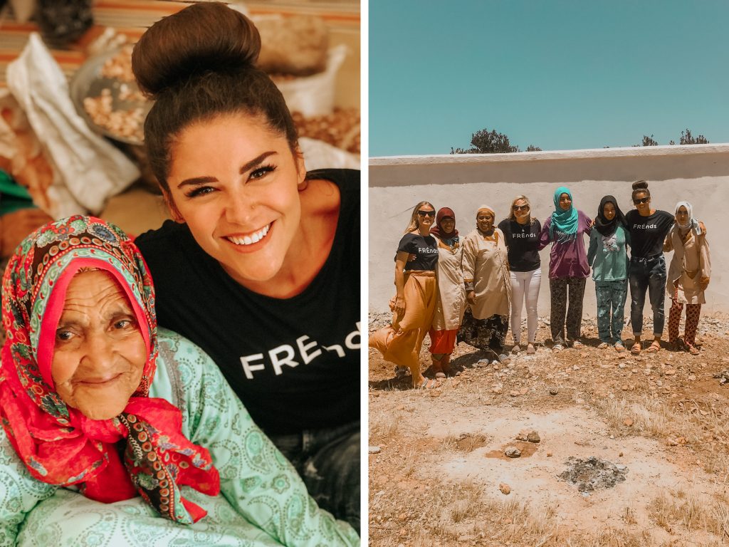 Annie meeting local women who help produce FRÉ Skincare 