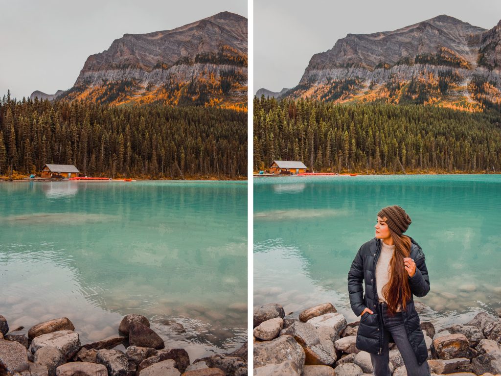 Annie Miller visiting Lake Louise in late September in Banff Canada