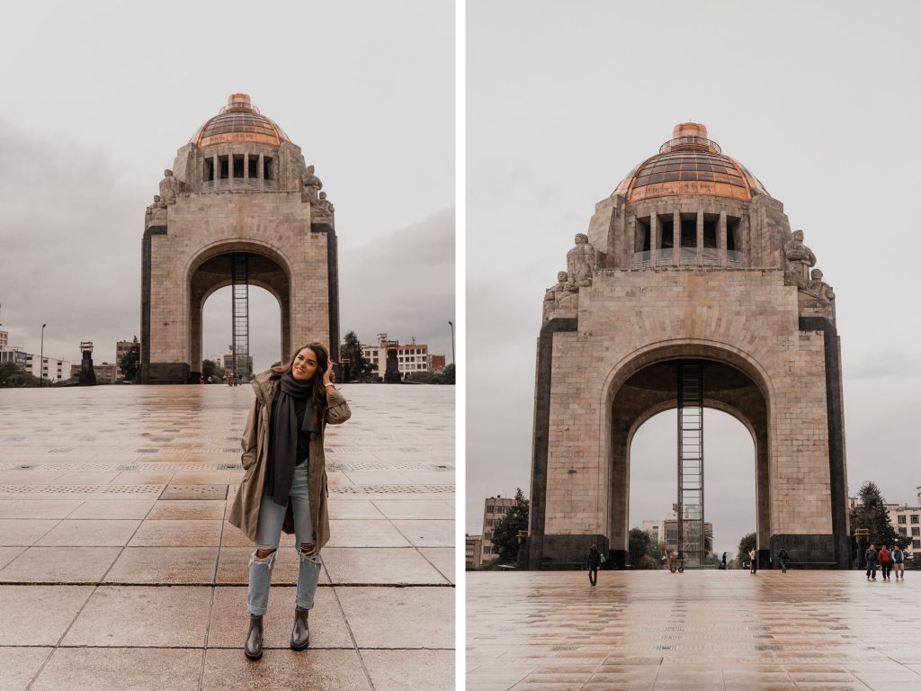 Annie Miller at the art deco monument to the revolution in Mexico City