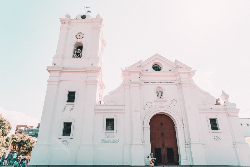 Old church in Santa Marta, Colombia with Annie Miller