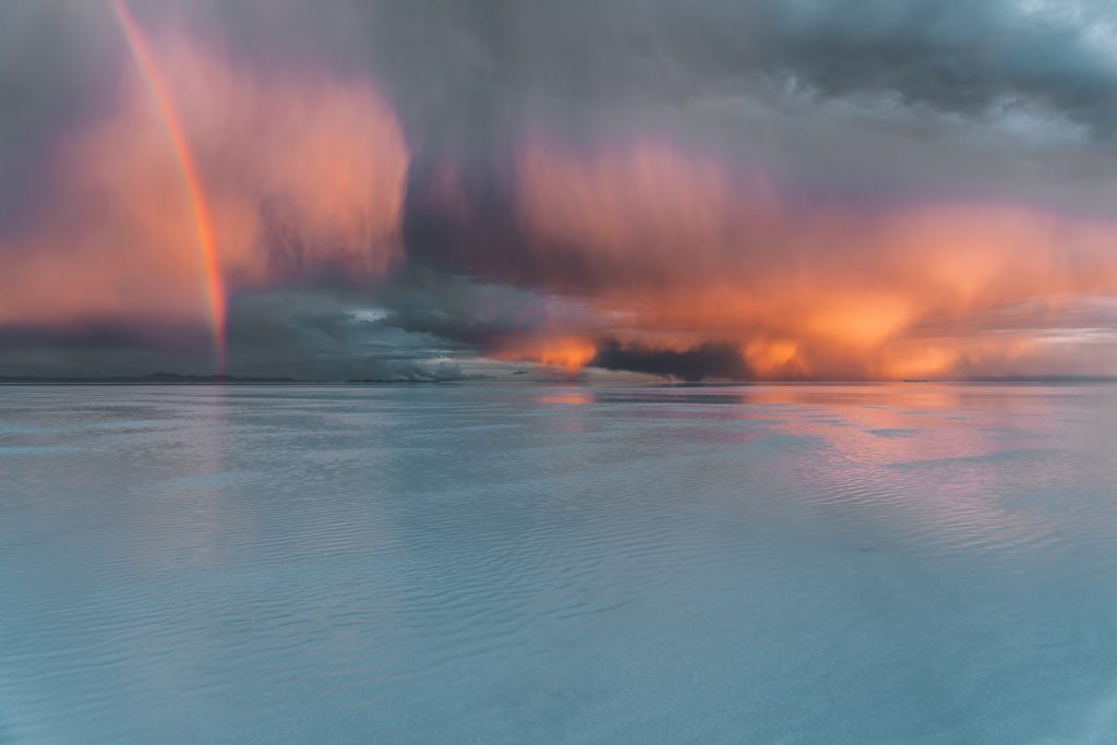 rainbow of colors over the Uyuni Salt Flats by Annie Miller
