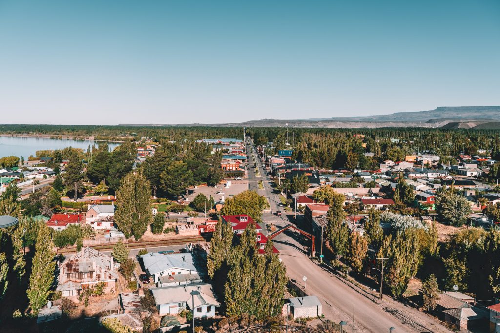 Small town of Chile Chico aerial view