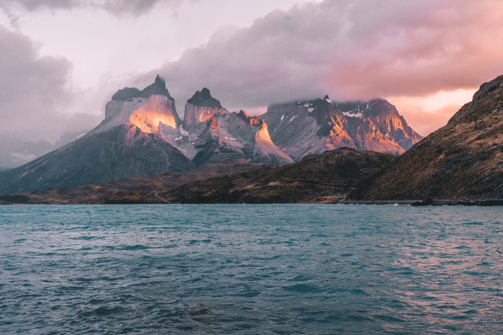 Sun setting over the mountains in Patagonia