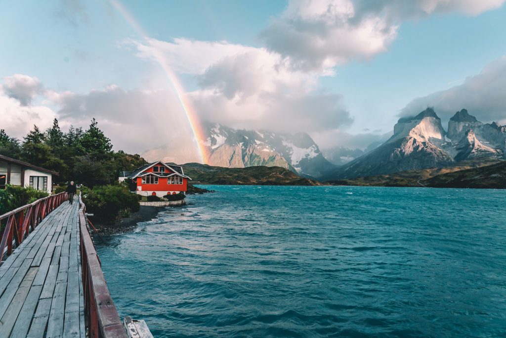 amazing view of a rainbow in Torres del Paine