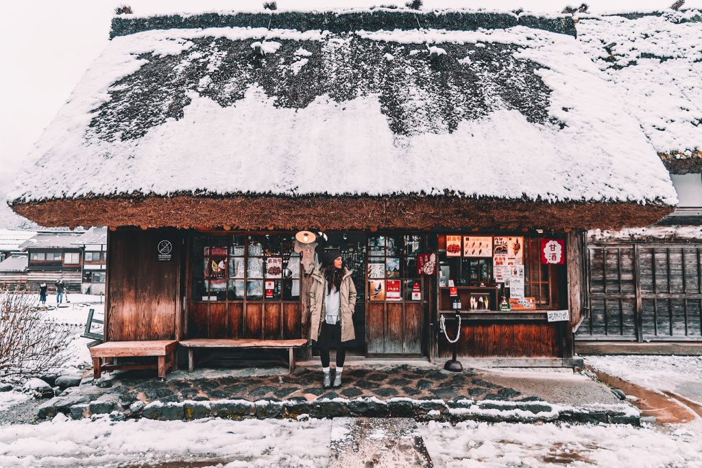 Annie Miller exploring in the snow in Takayama