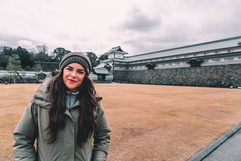 Annie Miller outside the castle in Takayama