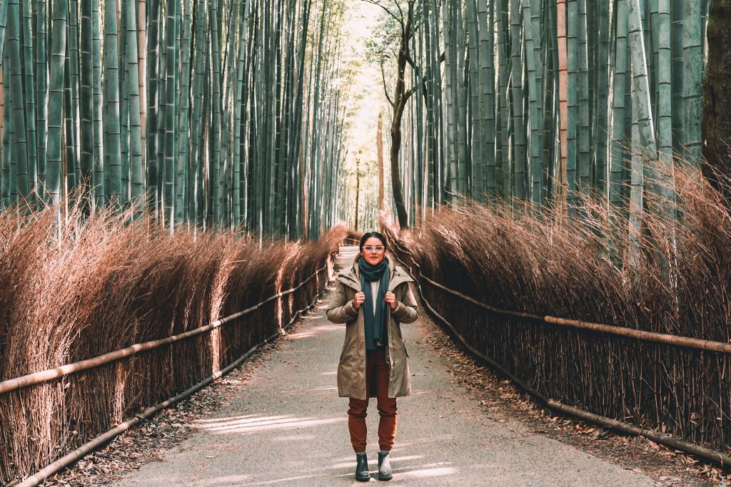 Annie Miller in the bamboo forest in Kyoto