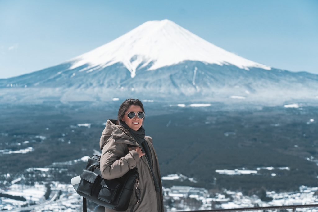 Annie Miller viewing Mt Fuji on Japanese road trip