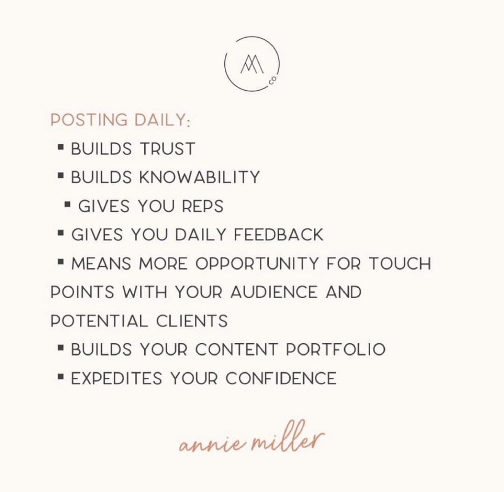 benefits to daily IG posts by Annie Miller